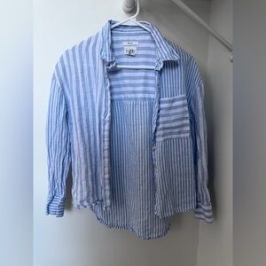 Blue & White Striped Button Front Crop Front Top, Size S